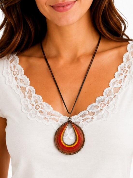 African Thread Jewelry - VTG AFRICAN THREAD Teardrop Pendant Festival Rope Necklace